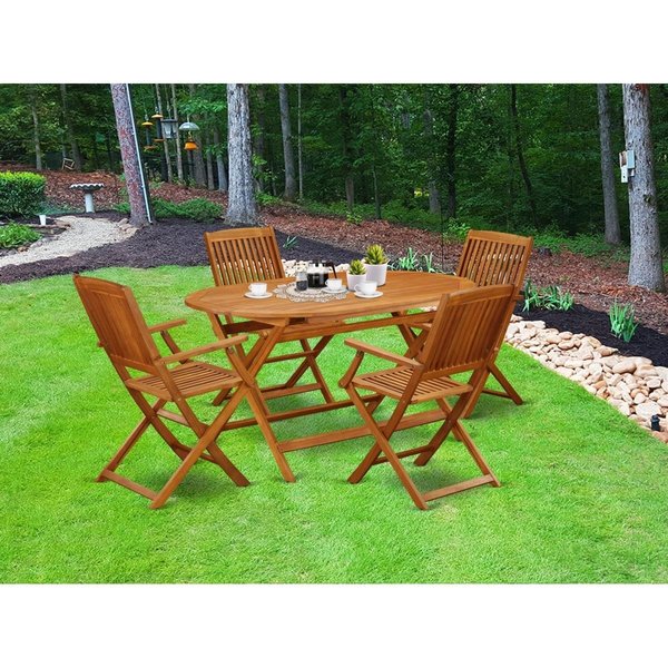 East West Furniture 5 Piece Diboll Acacia Wooden Patio Area Dining Set - Natural Oil DICM5CANA